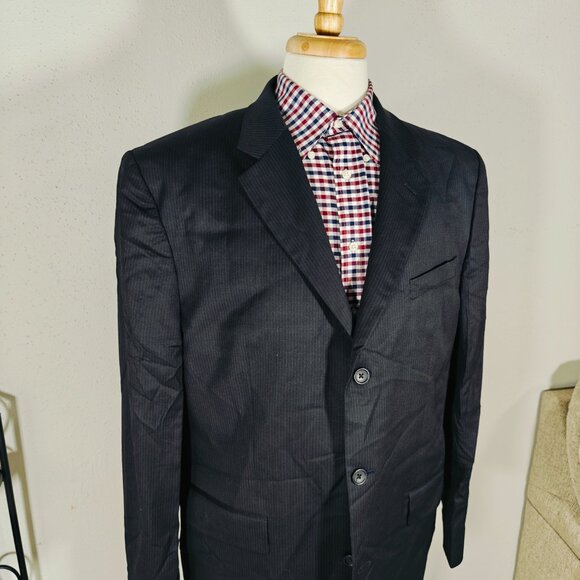 Banana Republic Men's Sport Coat Blazer Three Button Dark Navy Striped Wool 46R - Picture 7 of 15